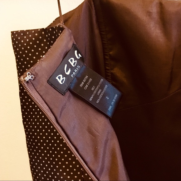 BCBG Paris—Brown Polka Dot Pleated Dress (Size 2) - Picture 6 of 8